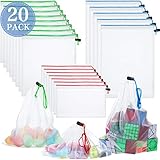 Toy Storage Organization Mesh Bags 20 Pieces Mesh Organizer Bags Washable Reusable Mesh Produce Bags 5 Large 8 Medium 7 Small for Playroom Organization Game Baby Toys Bathtub (Blue, Green, Red)