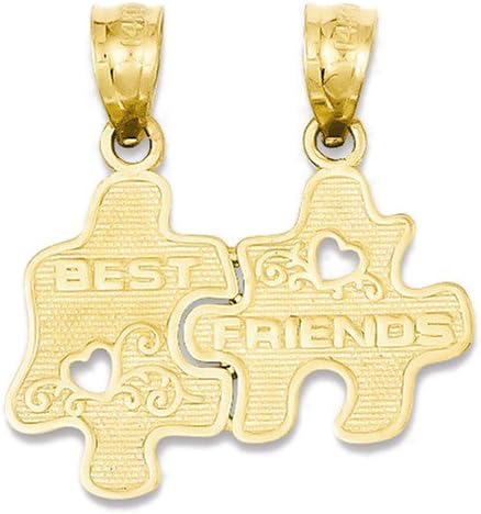 14k Yellow Gold Puzzle Pieces Best Friend Charm Pendant - 19mm