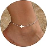 Kyazeo Dainty Cross Ankle Bracelets for Women 18K Gold Plated Tiny Pearl Colorful Beads Beach Summer Simple Foot Jewelry Anklets for Jewelry Gift