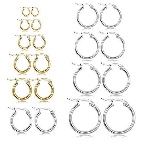 Stainless Steel Gold Hoop Earring Women 10 Pairs Fashion Girls Earrings Cute Hypoallergenic Earring Jewelry Set
