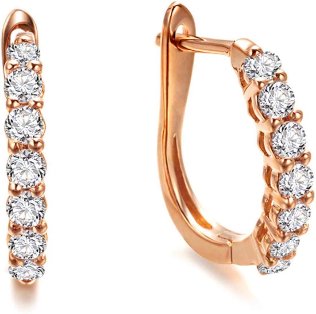 Carleen 14K Solid Rose Gold 1/4 cttw Natural Diamond Tiny/Small Dainty Huggie Hinged Hoop Earrings for Women Girls, Size 15mm