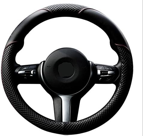 SYNN Black and Red Microfiber Leather Auto Car Steering Wheel Cover Universal (Red)