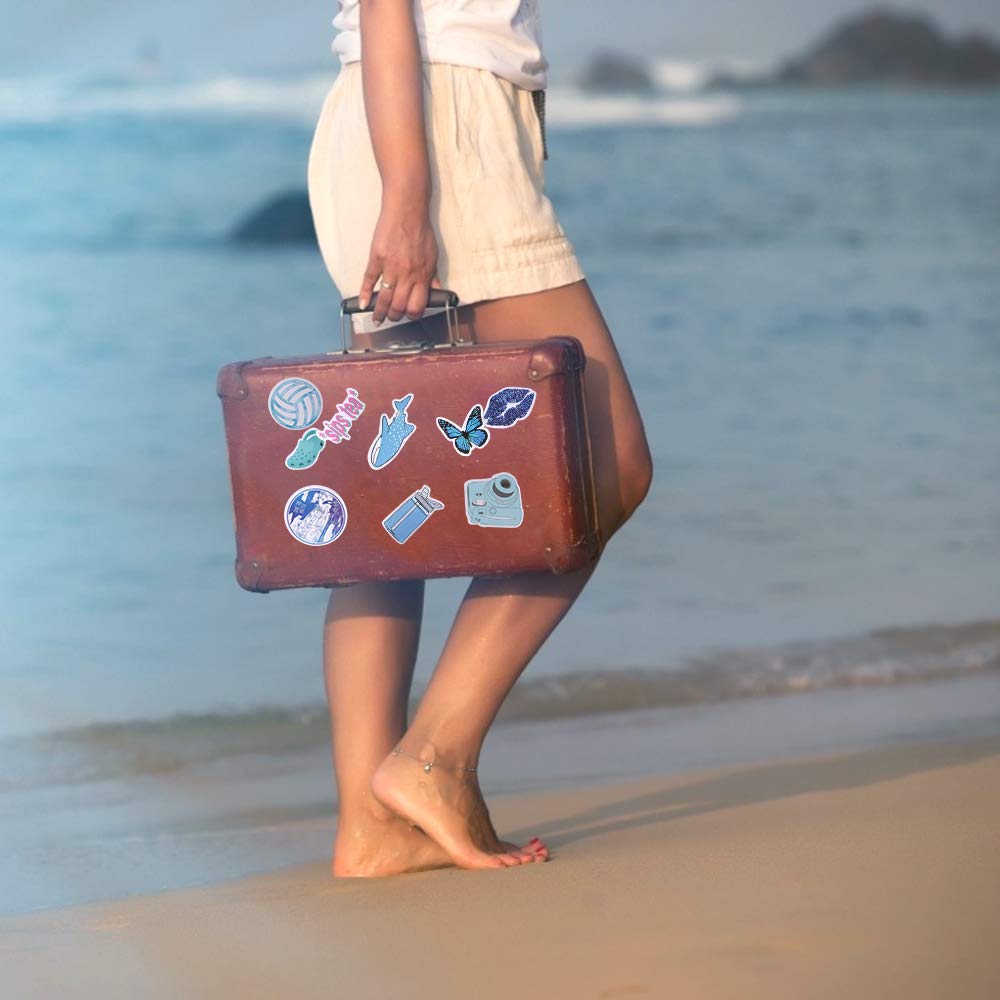 VSCO Stickers for Water Bottle, 50 PCS Cute Aesthetic Trendy Waterproof Vinyl Sticker for Laptop, Phone, Luggage, Skateboard, Guitar, Graffiti Decal (Blue)