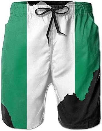 Welonzd Lightweight Quick Dry Beach Shorts 2018 Nigerian Flag and Map Swim Trunks Beach Pants