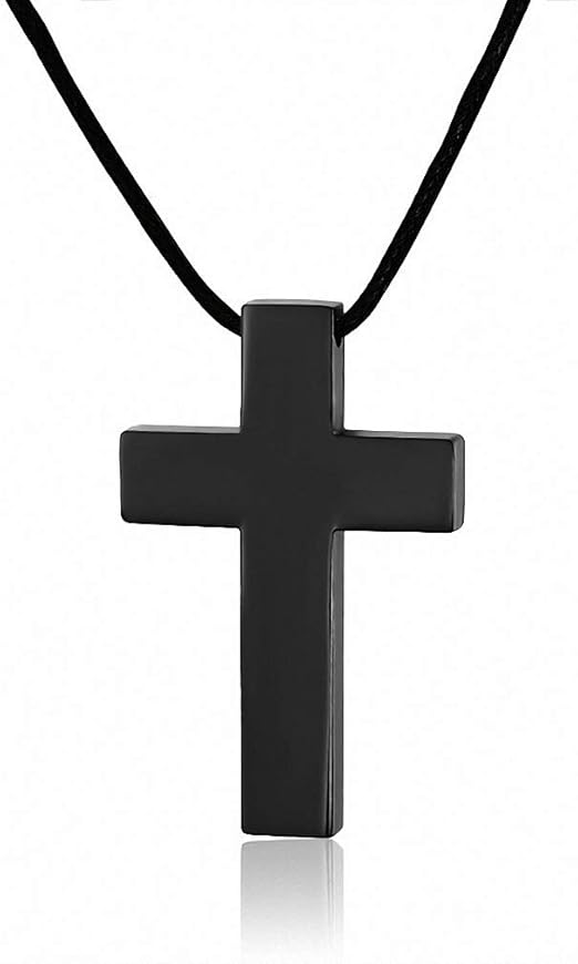 Black Cross Pendant With Rope Chain Necklace Stainless