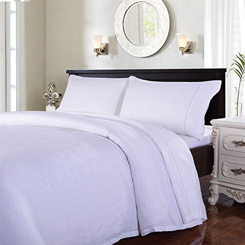 Simple&Opulence 100% Linen Hollow Hemstitch Sheet Set -4 Pieces European Flax Pure Washed Bed Sheets (1 Flat Sheet, 1 Fitted Sheet,2 Pillowcases) -Breathable and Soft (Hemstitch White,Full)OEKO-TEX STANDARD 100