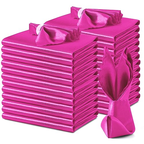 VACVELT Hot Pink Scalloped Satin Napkins Inch