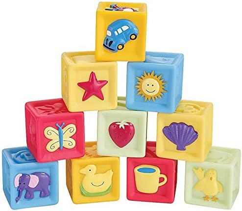Squeeze and Stack Block Set,BPA Free and Soft Baby Building Blocks Toys,Vocal bath toys(Set of 10)