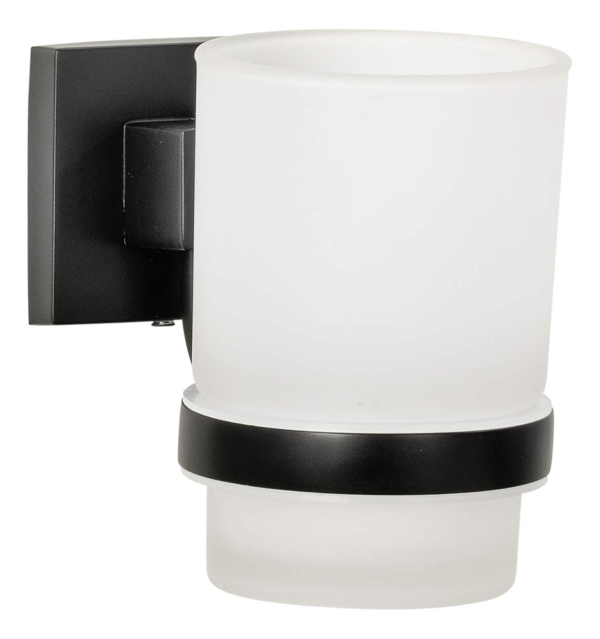 Fackelmann New York Toothbrush Holder - Toothbrush Holder in Matt Black and Matte Glass - Installation with or Without Drilling - Approx. 7 x 10 x 11 cm