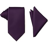 Mens Solid Color Formal Wedding Casual Necktie and Pocket Square Handkerchief Set For Suit or Tuxedo