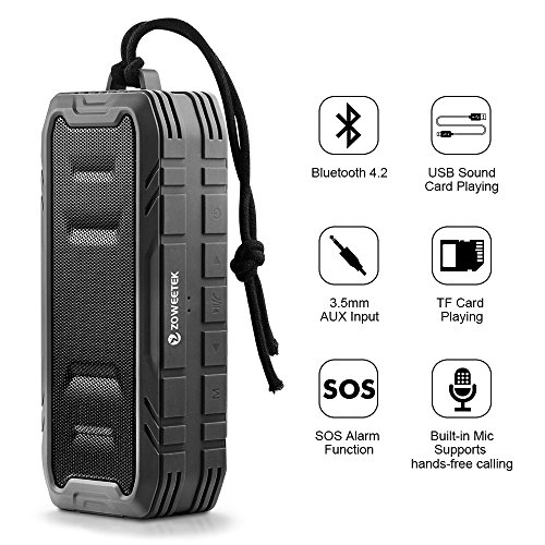 Zoweetek 20W Outdoor Waterproof Portable Wireless Bluetooth Speaker with 24-Hour Playtime, TWS Function, Loud Stereo Sound, Rich Bass, Shockproof, Dust-proof
