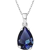 925 Sterling Silver Gemstone Necklace - Gemstone Teardrop Necklace - Birthstone Necklace for Women Silver - Pear Gemstone Pendant - Silver Jewelry for Women - Minimalist Chain Necklace