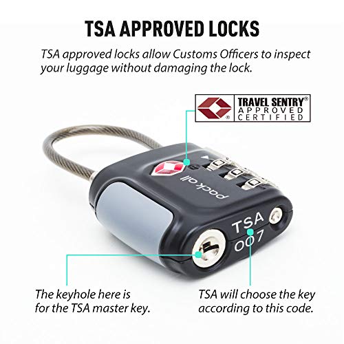 pack all TSA Approved Cable Luggage Locks, 3 Digit Combination Padlocks