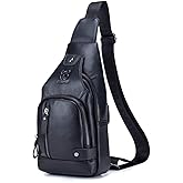 KPYWZER Vintage Leather Sling Bag Backpack for Men Crossbody Shoulder Chest Day Pack Backpacks