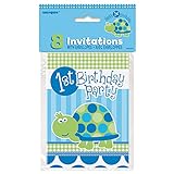 Turtle 1st Birthday Invitations, 8ct