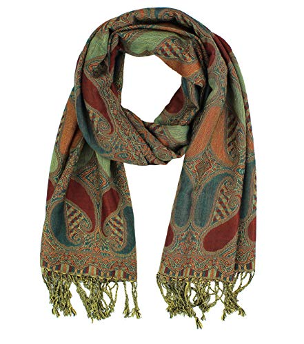 Paskmlna Paisley Pattern Tow Layered Woven Pashmina Shawl Scarf Wrap Stole, A18-03,Large - Thumbnail 7
