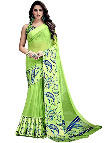 IndusDiva Women's Lime Green Art Silk Printed Saree