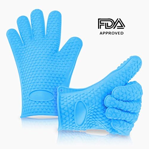 FDA approved 11 Inches Heat Resistant Slicone Grill Gloves (Blue)