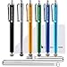 The Friendly Swede Micro-Knit Stylus Pen for Touchscreen — 6-Pack Hybrid Fiber Tip Universal Capacitive Stylus Pen for iPad; Lanyards & Cleaning Cloth - Silver/Aqua Blue/Green/Dark Blue/Yellow/Black
