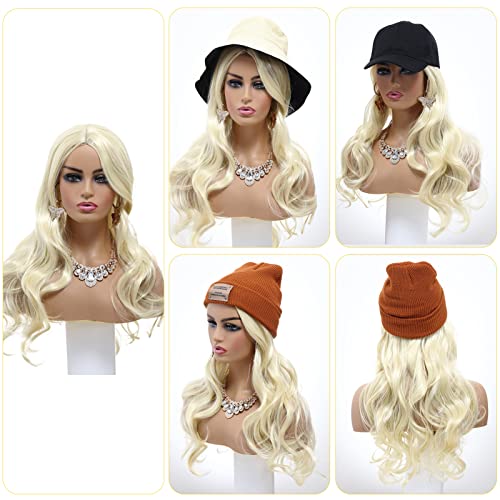 POPTAIYU Long Blonde Wavy Wigs for Women Synthetic Curly Hair Cosplay Wigs Middle Parting for Daily Party Use(Blonde, 26.7 inch)