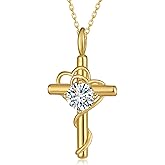 Cehuzeli Cross Moissanite Necklace 925 Sterling Silver Moissanites Necklace for Women Cross Pendant with Moissanite Stone Jewelry Gifts for Women