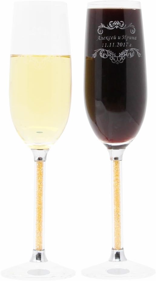 KEYTREND Handmade Crystal Champagne Glass Toasting Flutes with Customized Content Etched, Novelty Gifts (Golden)