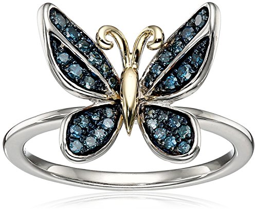 Sterling Silver and 14k Yellow Gold Diamond Butterfly Ring (1/5 cttw, I-J Color, I2-I3 Clarity), Size 7