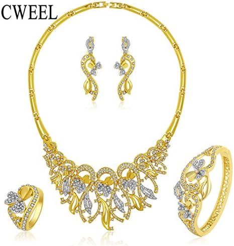 Wedding Gold Color Fashion Jewelry Sets For Women Necklace Earrings Bracelet Ring Imitation Crystal Trinket Accessories