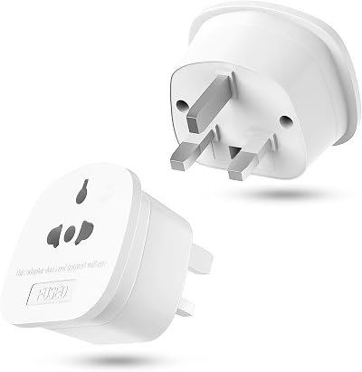 Loydia 2 Pack US/EU to UK Plug Adaptor 13A Fuse Travel Converter Type