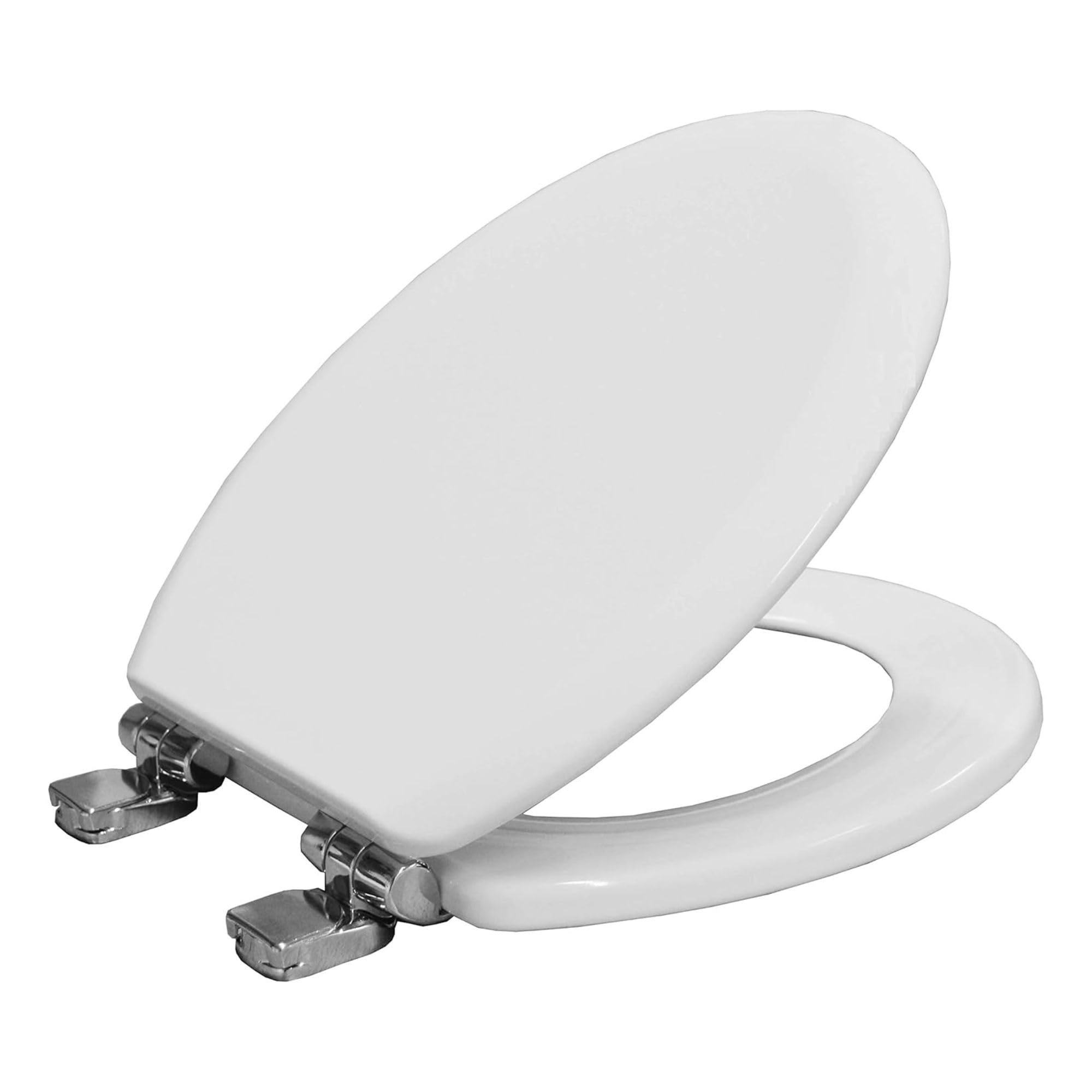 BEMIS Chicago Ultra-Fix White Toilet Seat. Soft Close Toilet Seat with Easy Lift Chrome Plated Hinges. Wooden Material for Easy Clean, Universal & Easy Installation, White — image 1