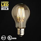 Lucero LED Filament Healthy Edison Light Bulb - Dimmable Warm White 8W - 80W Equivalent UL Listed A19 E26/27 Base 2700K