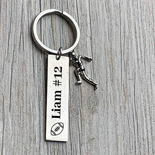 Personalized Football Charm Keychain, Stainless Steel
