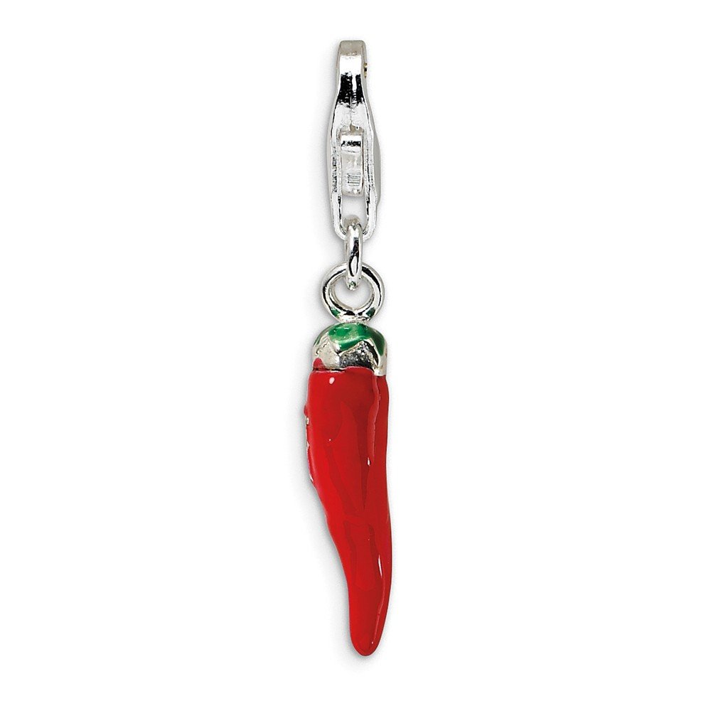 Small Red Chili Pepper Charm In 925 Sterling Silver 28x4mm Jewelry