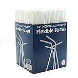 Party Bargains White Flexible Bendy Straws | Individual Wrapped Drinking Straw Perfect for Busy Cafeterias and Dining Halls - Standard Size | Pack of 400