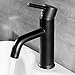 Anza Matte Black Bathroom Faucet, Single Hole Bathroom Faucet with Pop Up Drain Assembly and Faucet Supply Hose, Modern Lead-Free Brass Bathroom Sink Faucet
