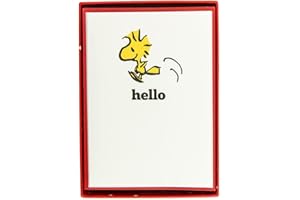 Graphique Happy Woodstock Boxed Notecards, 16 Peanuts "Hello" Message Cards, with Matching Envelopes and Storage Box, 3.25" x