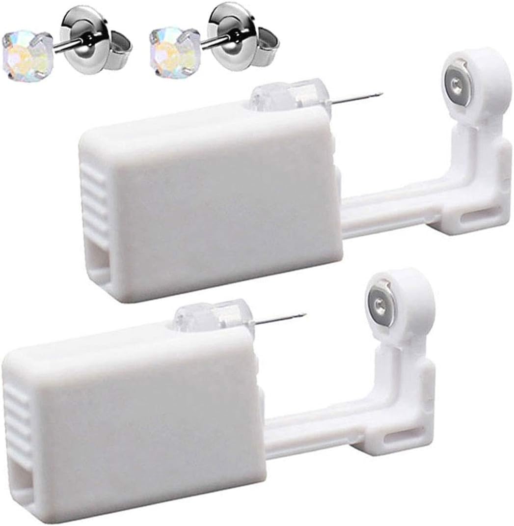 2 Pack Self Ear Piercing Gun Earrings Kit Tool Stud Safety Portable Nose Piercing Kit with Earring Studs for Women