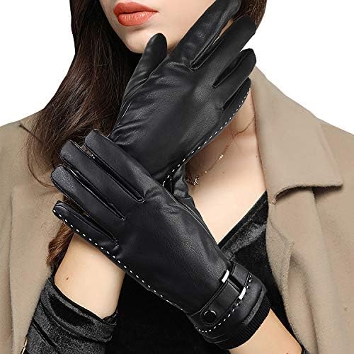 Leather Gloves Women, Fleece Lined Winter Warm Gloves with Full-Hand Touchscreen