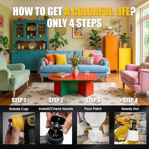 RAYLEEY Cordless Paint Sprayer Compatible with DEWALT 18V Battery, 600W Electric HVLP Spray Gun, 1000ml Container, 3 Copper Nozzles, for Fences, Walls, Ceiling, Cabinets, Tool Only (Style A)