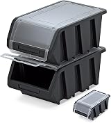 Kistenberg 10x Stacking Boxes Transparent Lid Small Parts Plastic Black 195mm view 3