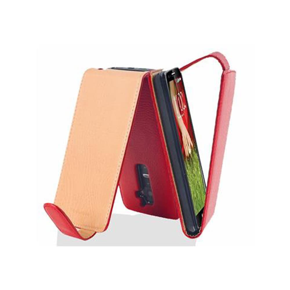 cadorabo Case works with LG G2 in CANDY APPLE RED - Flip Style Case made of Structured Faux Leather - Wallet Etui Cover Pouch PU Leather Flip