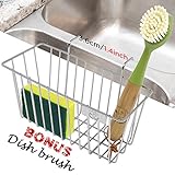 Kitchen Sponge Holder with Dish Brush, Sink Caddy Stainless Steel Soap Organizer Dishwashing Liquid Drainer Rack