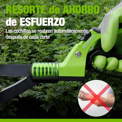 WORKPRO Tijeras Cortacésped Comfort Giratorias 360° para Diestros y Zurdos, Tijeras para Césped con 16 Posiciones de Corte, Mango Antideslizante Ergonómico, para Bordes de Jardín y Césped