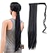 SWACC Women Long Straight/Curly Wavy Wrap Around Ponytail Extension Synthetic Hair Piece Clip in Hair extensions (Straight, 1B#-Off Black)