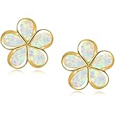 CiNily Gold Plated Flower Shaped Opal Hypoallergenic Stud Earrings Flower Dangle Drop Earrings Jewelry Gift for Women Girls Gemstone Earrings