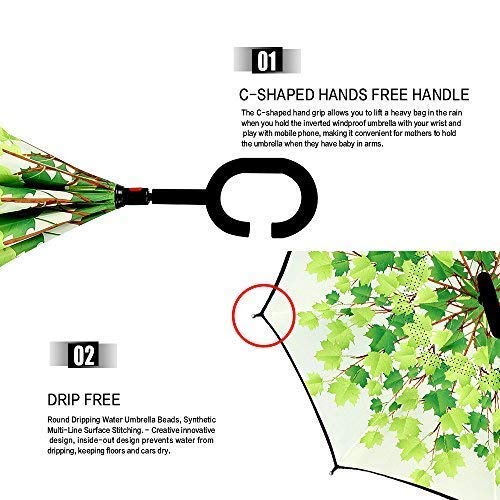 MRTLLOA Double Layer Inverted Umbrella with C-Shaped Handle, Anti-UV Waterproof Windproof Straight Umbrella for Car Rain Outdoor Use