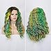 IMSTYLE Multicolor Lace Front Wigs Rainbow Colorful Green Wigs Loose Curl Dark Root Synthetic Hair Wig Glueless Heat Resistant with Natural Hairline 22 Inch