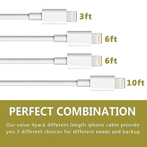 iPhone Charger SundIx Lighting Cable 8Pin iPhone Charging Cable Cord Compatible with iPhoneX/8/7/7Plus/6/6s/6Plus/5(white, 4pack)