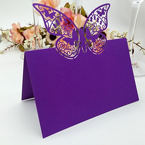 Table Place Cards Wedding Party Birthday Table Decoration Favor Guest Name Number Card (Purple)