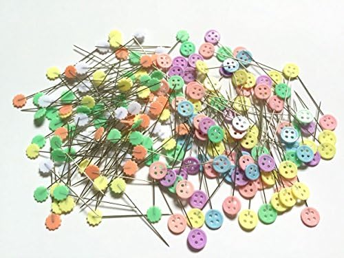 Happyi 200Pcs Multicolor Button Head Pins Flower Decorative Safety Pins For Sewing DIY Arts&amp;Crafts Projects-Boxed (Button&amp;Flower)
